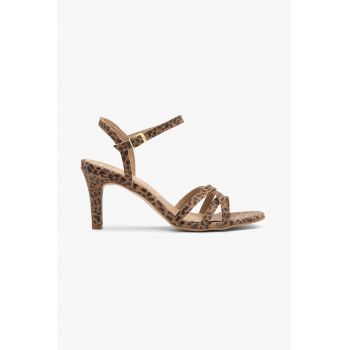 Sandale cu toc inalt si model animal print