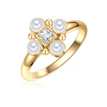 Inel placat cu aur de 14K si decorat cu perle