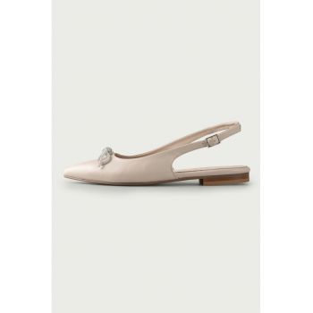 Pantofi slingback de piele cu accesoriu funda Monique