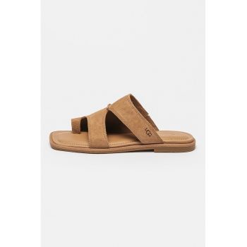 Papuci flip-flop din piele intoarsa cu varf patrat
