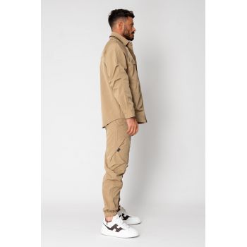 Set Jacheta fara gluga cu capse si Pantalon lung cargo Light Brown 15495