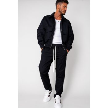 Set Medellin Cargo Jacheta cu fermoar si Pantalon lung Black 15707