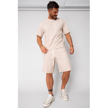 Set Ripped tricou si pantalon scurt Beige 15940