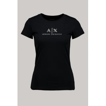 Tricou de bumbac cu decolteu rotund si logo