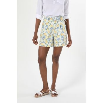 Pantaloni scurti din amestec de in cu imprimeu floral