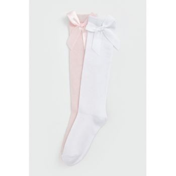 Set de sosete lungi pana la genunchi cu funda - 2 perechi