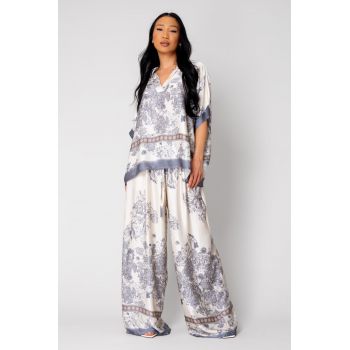 Set Shells Bluza si pantalon lung din mix matase Off White/Grey 15865