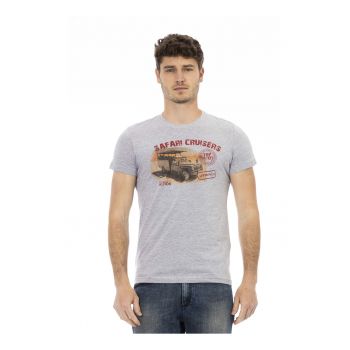 Tricou slim-fit cu decolteu la baza gatului si design