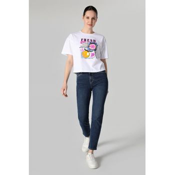 Blugi slim fit cu talie inalta