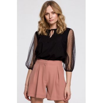 Bluza cu maneci bufante si legatura la gat -