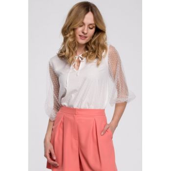 Bluza cu maneci bufante si legatura la gat -