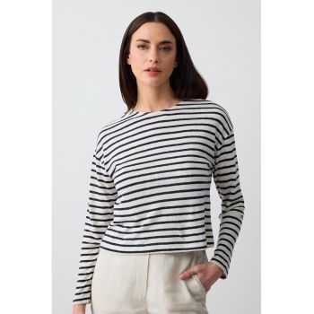 Bluza din amestec de in cu dungi si maneci cazute