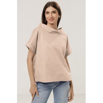 Bluza din poplin de bumbac cu guler intors si maneci cazute, alba