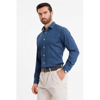 Camasa din material chambray cu maneci lungi