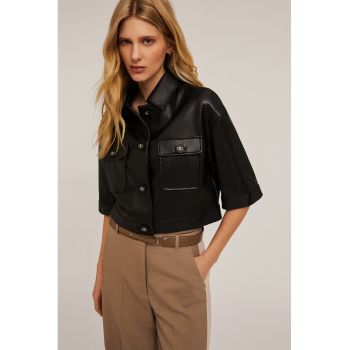 Jacheta crop de piele ecologica