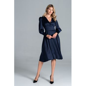 Rochie midi -  Poliester - albastru - maneca lunga -