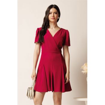 Rochie scurta magenta in clin cu decolteu petrecut- Moze