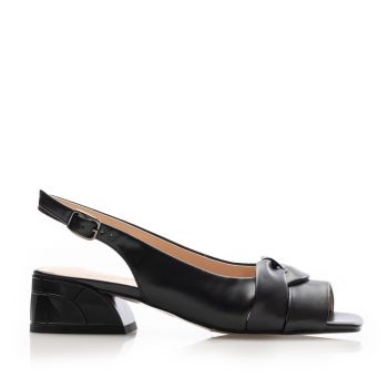 Sandale damă cu toc din piele naturală, Karisma - 4006 Negru Box