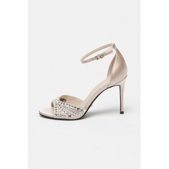 Sandale stiletto de matase cu strasuri
