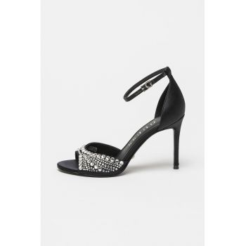 Sandale stiletto de matase cu strasuri