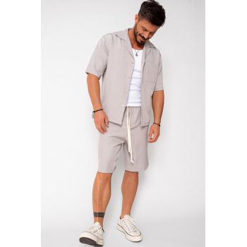 Set camasa maneca scurta si pantalon scurt Taupe 16561