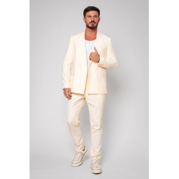 Set de pantaloni regular fit si sacou cu revere decupate