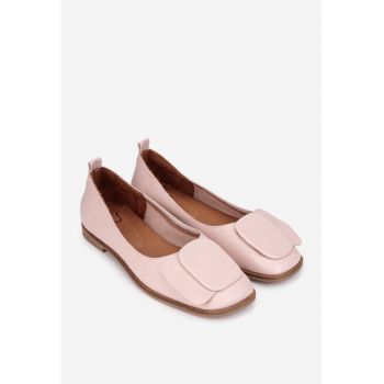 Balerini dama  roz pudra din piele cu ornament