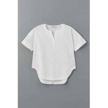 Bluza din amestec de in cu maneci scurte