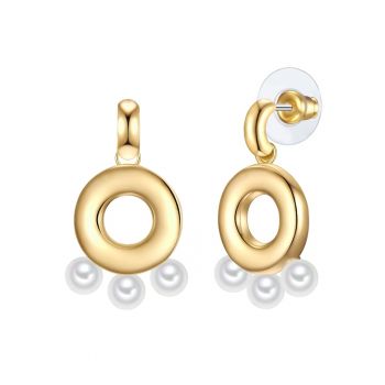 Cercei drop cu perla sintetica si placati cu aur de 14K
