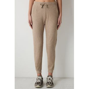 Pantaloni de trening crop striati cu talie ajustabila