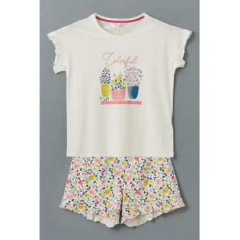 Pijama cu maneci scurte si imprimeu
