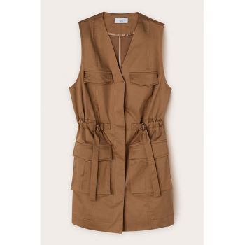 Rochie cu maneci si buzunare cu clapa
