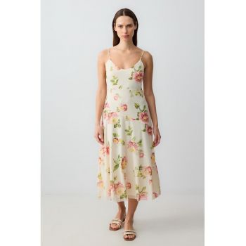 Rochie midi evazata cu bretele inguste