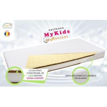 Saltea copii MyKids, Merinos, Compozitie cocos-lana, 120x60x10 cm, Alb