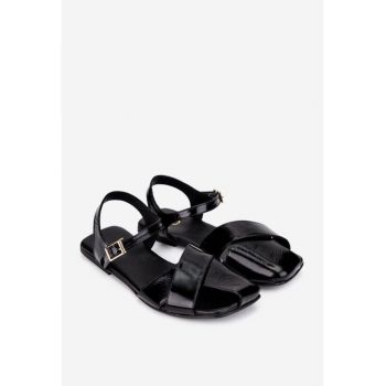 Sandale dama  din piele lacuita neagra