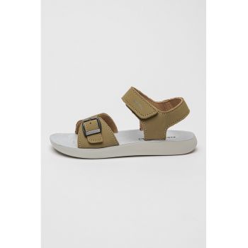 Sandale din piele nabuc cu segment cu inchidere velcro