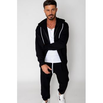 Set Neo hanorac cu fermoar si pantalon Baggy Black 15579
