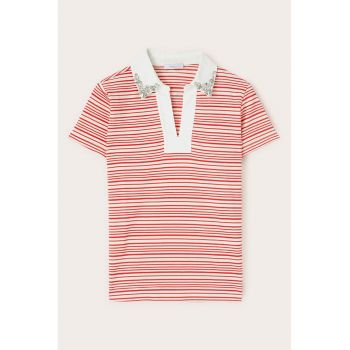 Tricou polo cu dungi si aplicatii din strasuri