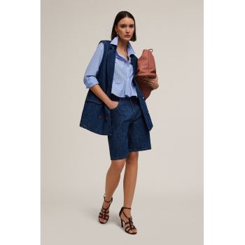 Vesta din amestec de in si denim si doua randuri de nasturi