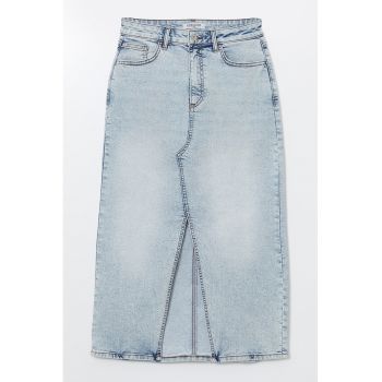Fusta midi din denim cu slit frontal