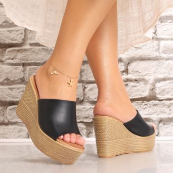 Papuci dama cu platforma Negri din Piele Ecologica Valesca
