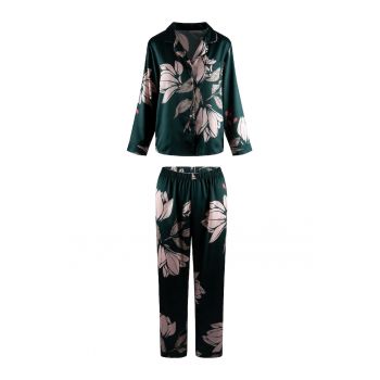 Pijama cu model floral si aspect de satin