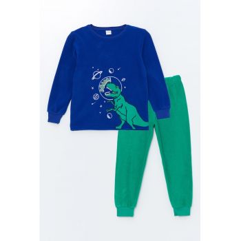 Pijama din material teddy cu imprimeu