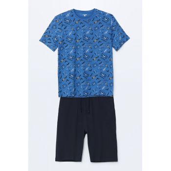 Pijama scurta cu imprimeu si snur de ajustare in talie