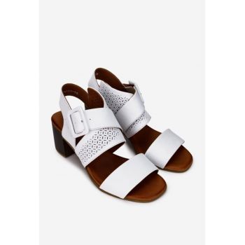 Sandale dama  albe din piele cu model perforat