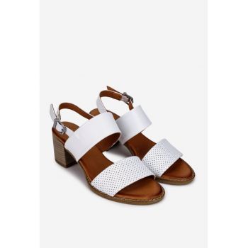 Sandale dama albe din piele naturala cu aspect perforat