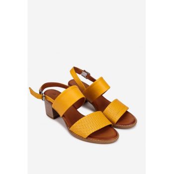 Sandale dama galbene din piele naturala cu aspect perforat