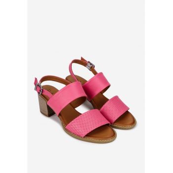 Sandale dama roz din piele naturala cu aspect perforat