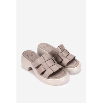 Sandale dama  taupe din piele naturala