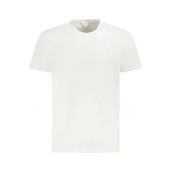 tricou barbati din bumbac cu decolteu la baza gatului si imprimeu cu logo - Alb -